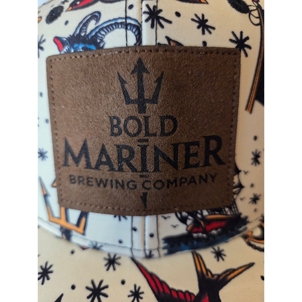 Bold Mariner Brewing Company Tattoo Flash Print Snapback Hat Cream Flat Brim - Picture 2 of 11